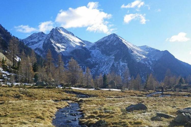 L'histoire du mercantour de la réserve royale de chasse au parc national_Belvédère - A gauche, la cime de l'Agnellière, (2700 m), et à droite la cime des Juisses, (2580 m), vus depuis les Sagnes près du refuge de la Cougourde au mois de novembre. Vallon du haut Boréon.